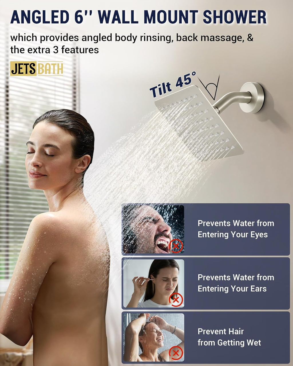 Dual Rainfall Shower Head System with 4 Body Jets, JetsBath Shower Faucet Set Double Shower Head 6-Inch Shower Head & 12' Rain Shower, Luxury Brushed Nickel Shower Faucet Set Tandem Shower Head System