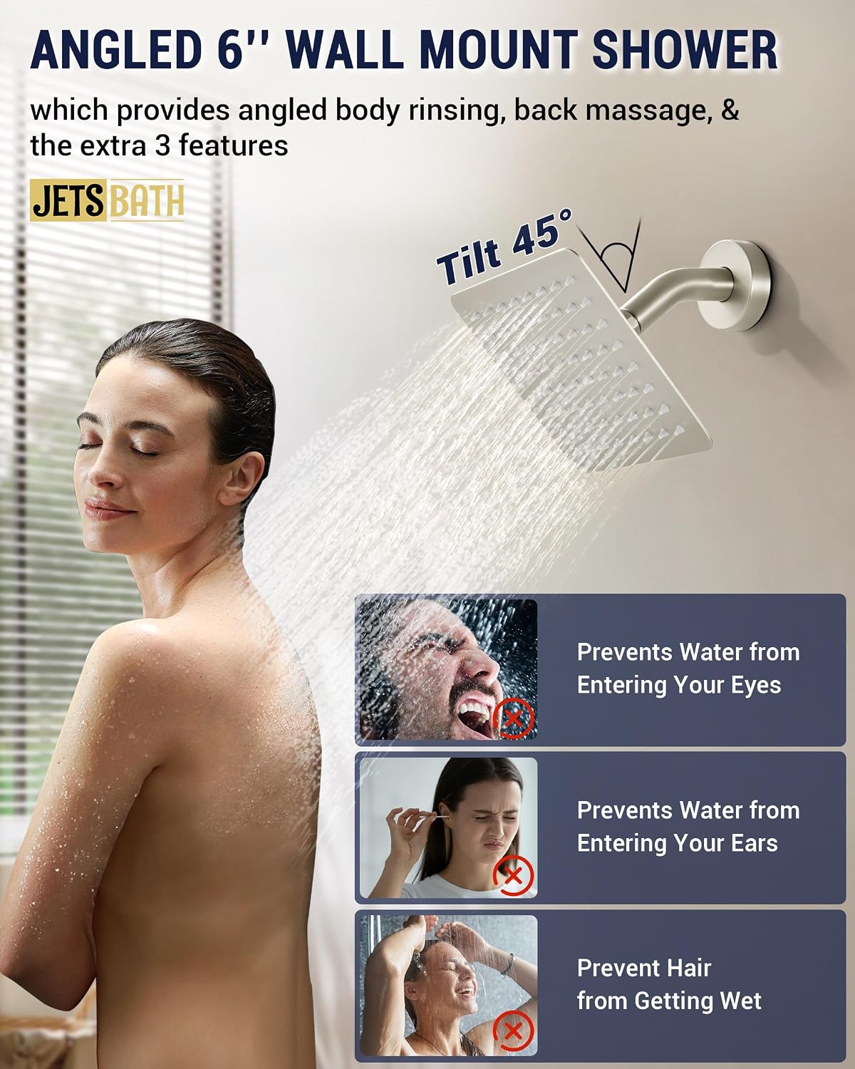 Dual Rainfall Shower Head System with 4 Body Jets, JetsBath Shower Faucet Set Double Shower Head 6-Inch Shower Head & 12' Rain Shower, Luxury Brushed Nickel Shower Faucet Set Tandem Shower Head System