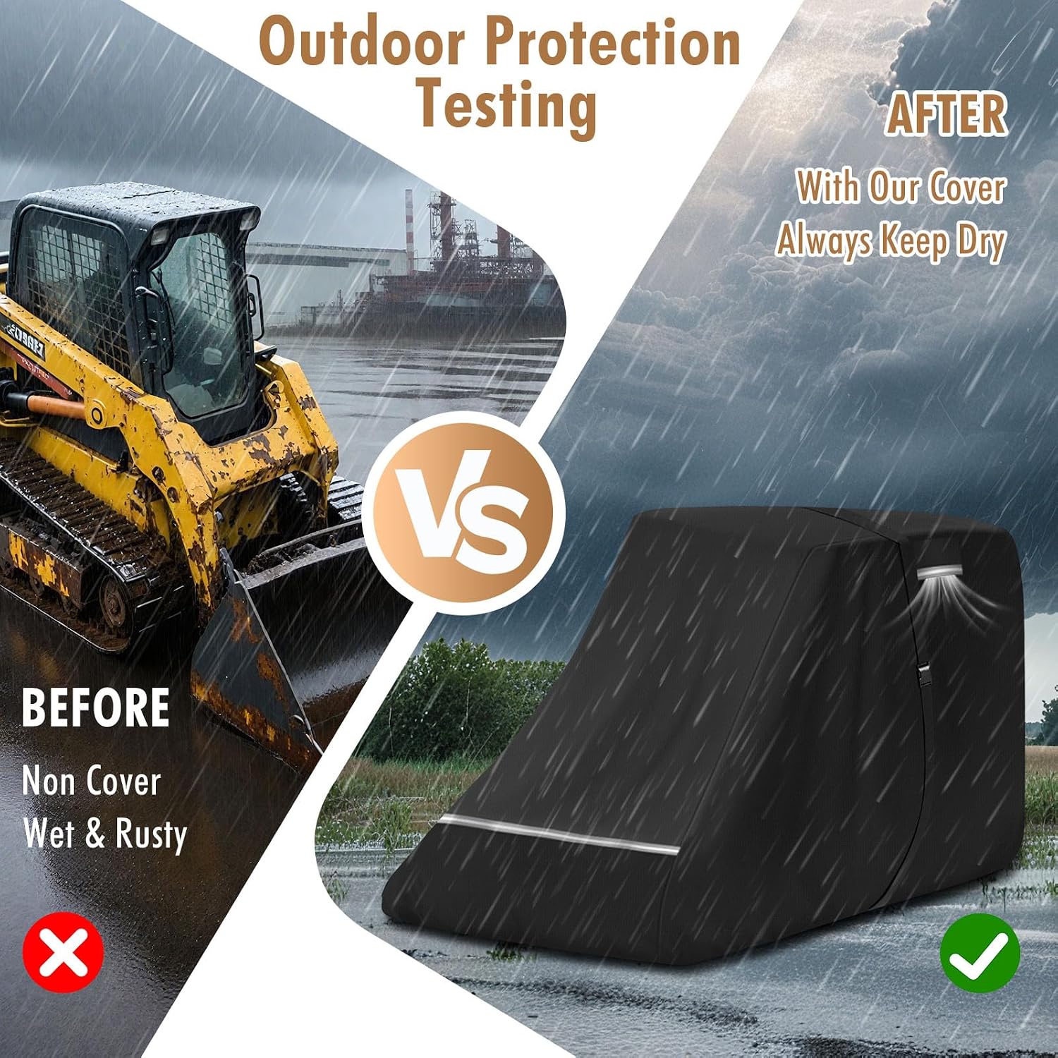 900D Skid Steer Cover Waterproof Heavy Duty, Windproof UV Protection Track Loader Cover Compatible with Bobcat, John Deere, Kubota, Caterpillar, Case, New Holland, JCB, 148 * 75 * 80 inch