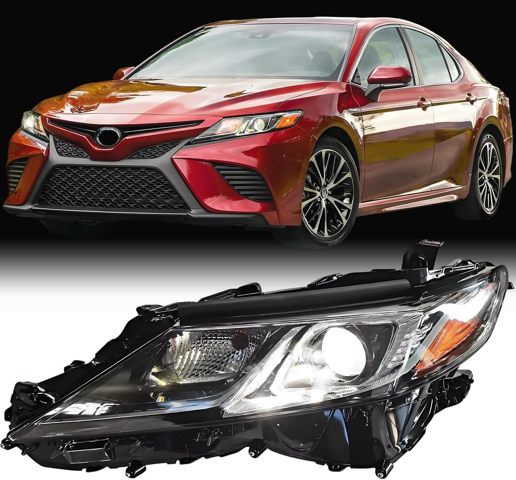 Left Driver Side LED Projector Headlights Assembly For 2018-2024 Toyota Camry L LE SE TRD Replacement Front bumper Headlamps OE Style Black Housing Clear Lens(LH)