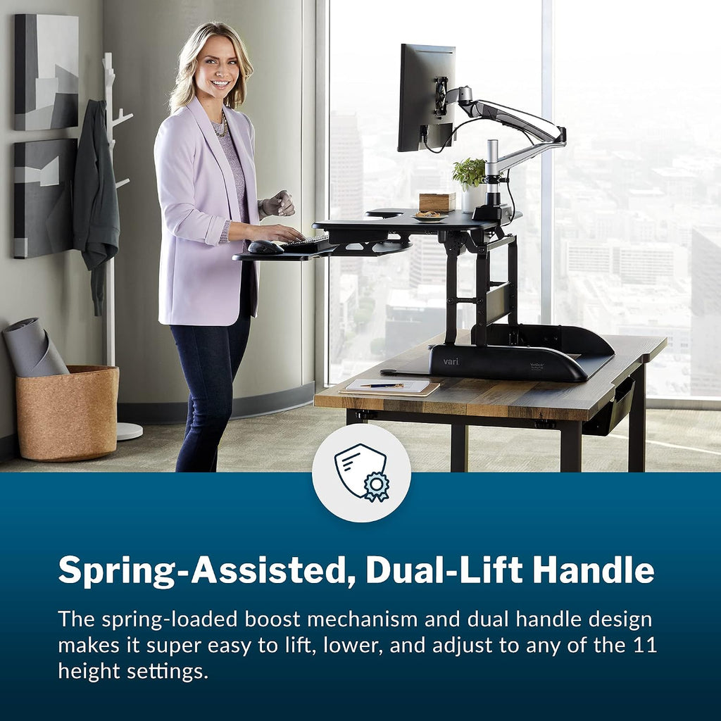 Vari VariDesk Pro Plus 30 Height Adjustable Standing Desk Converter for Home Office - Sit to Stand Desk with 11 Height Settings, Spring-Assisted Lift, and Weighted Base - Fully Assembled, Black