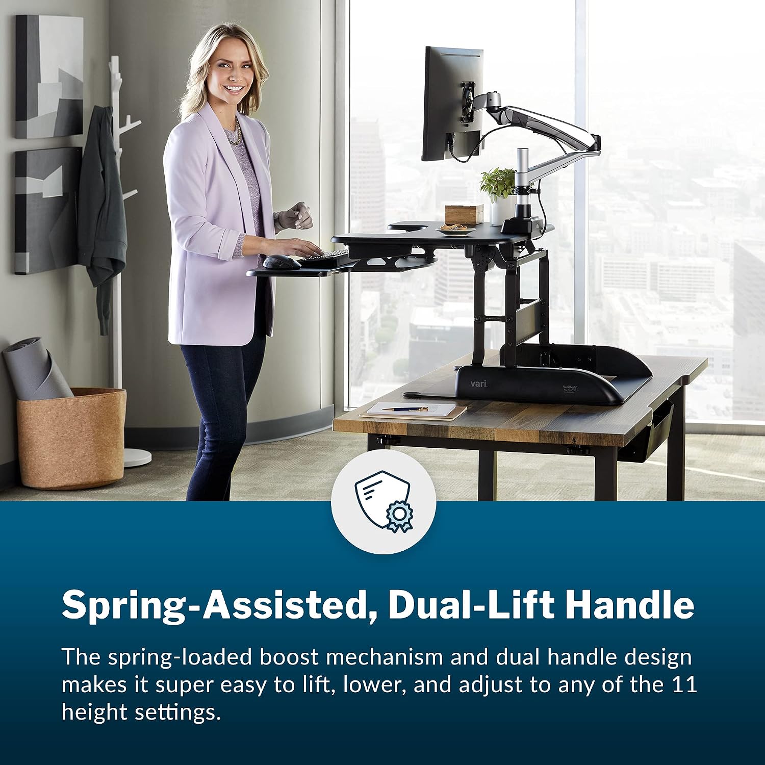 Vari VariDesk Pro Plus 30 Height Adjustable Standing Desk Converter for Home Office - Sit to Stand Desk with 11 Height Settings, Spring-Assisted Lift, and Weighted Base - Fully Assembled, Black