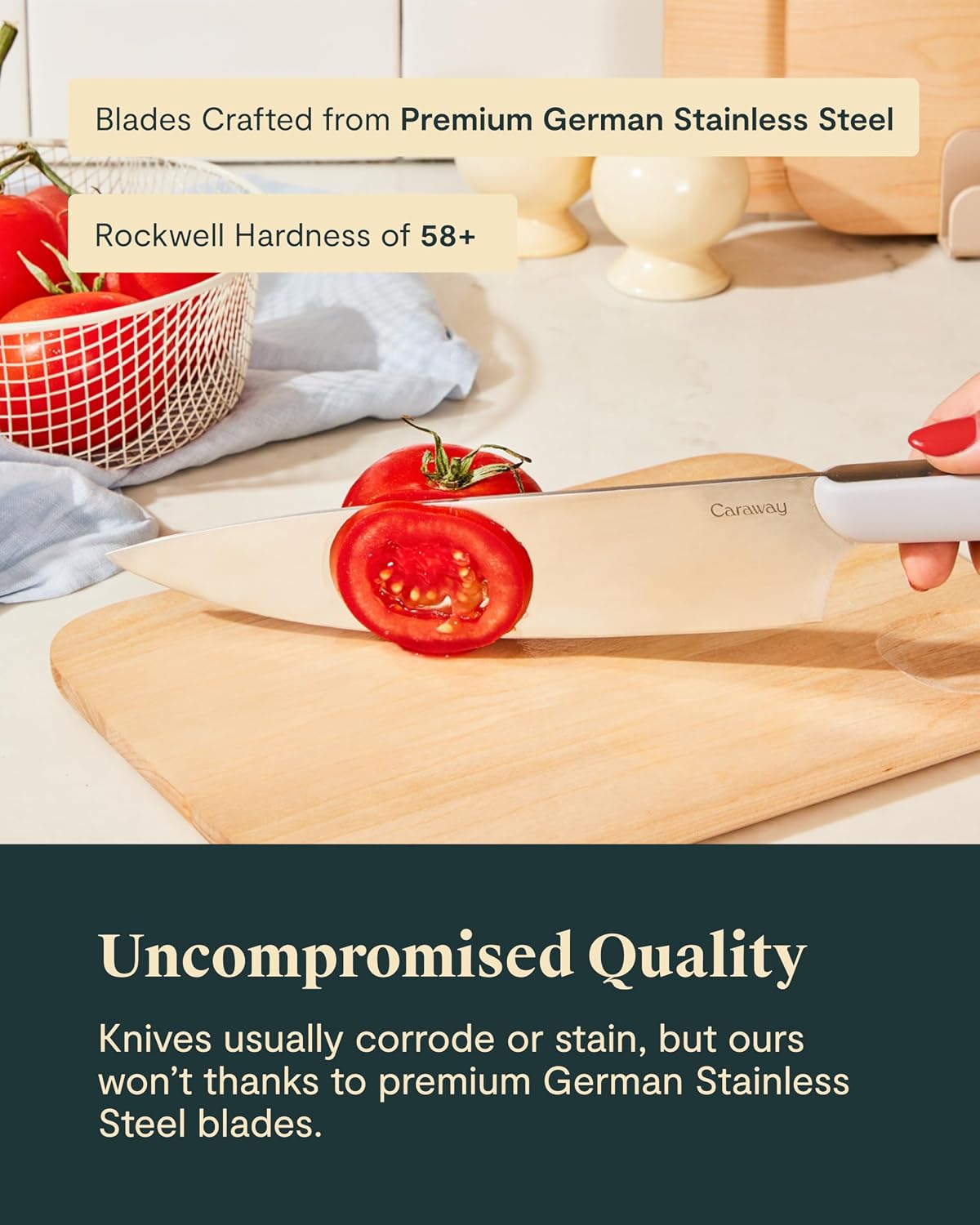 Caraway 14-Piece Kitchen Prep Set - Kitchen Knife Set & Wooden Utensil Set - Made With Premium German Steel Blades & FSC-Certified Birch Wood - Non-Toxic Materials - Includes Organizer - Charcoal