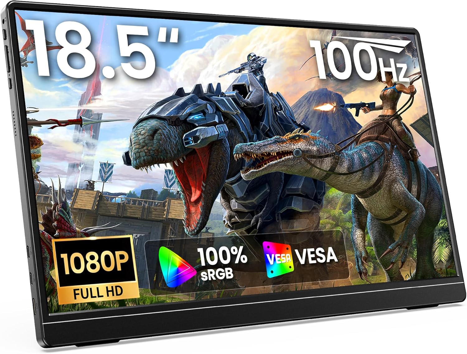 MNN 18.5'' Portable Monitor 100Hz, FHD 1080P IPS Laptop Screen with Built-in Stand & Dual Speakers, USB-C HDMI External Display for Laptop PC Phone PS5 Xbox Switch, Travel Gaming Monitor