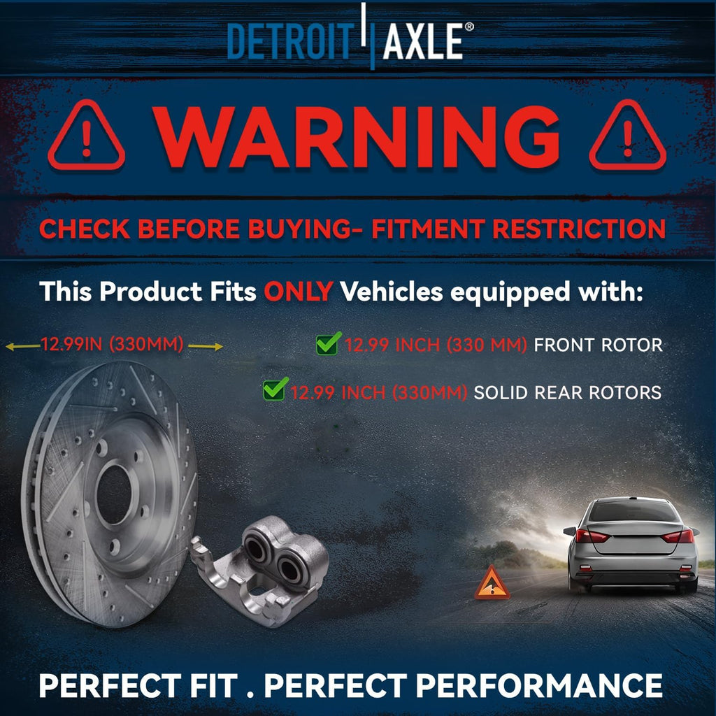 Detroit Axle - Brake Kit for 2011-2020 Jeep Grand Cherokee Dodge Durango Replacement Front & Rear Drilled & Slotted Disc Brake Rotors Ceramic Brakes Pads : 12.99' inch Rotor
