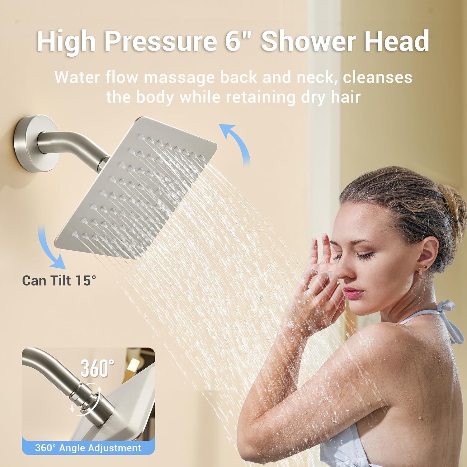 Dasan Dual Rain Shower System with Valve & handheld,Luxury Shower Faucet Set With Ceiling Mounted 12' & 6' Shower Head,Brushed Nickel Tandem Shower Head System for Couples