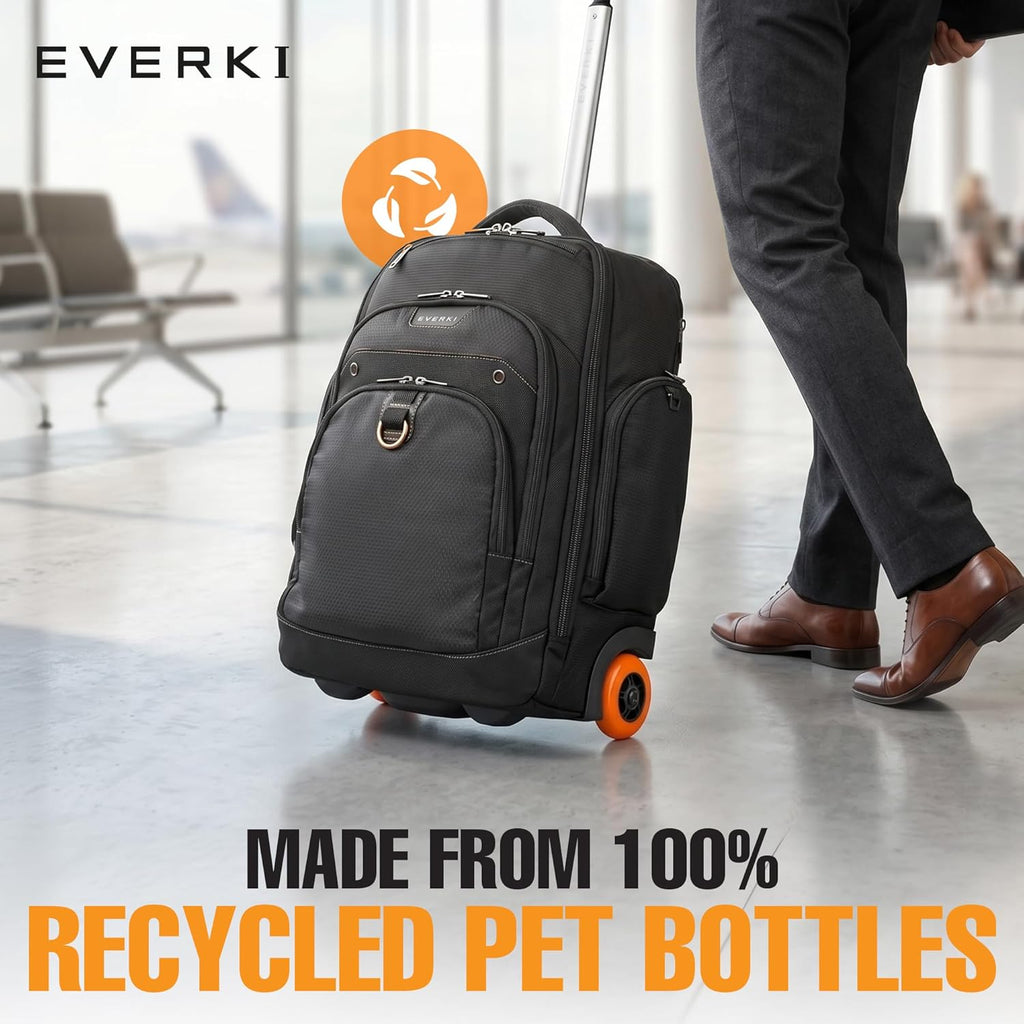 EVERKI Atlas Wheeled 2 Rolling Backpack, 30L 13 To 17.3-Inch Laptops Travel Backpack with Wheels for Professional, RFID-Blocking Pocket, Book Bag with Wheels, Business Travel. Quick-access Pockets