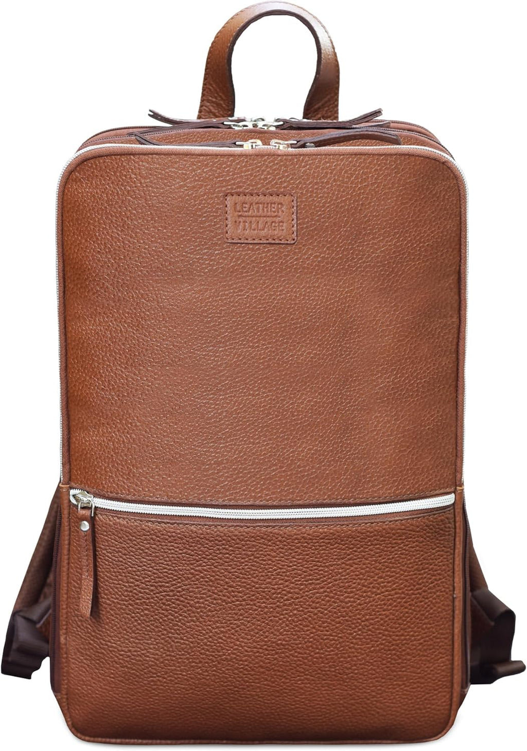 LEATHER VILLAGE Leather Laptop Backpack for Men | Cognac Brown | Slim Professional Business Bag Fits 15.6'-Laptop | Water-Repellent Work & Travel Daypack with Trolley Strap