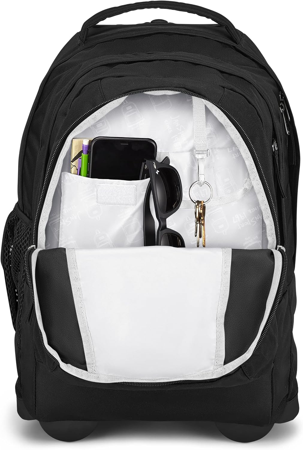 JanSport Driver 8 Rolling Backpack - Wheeled Travel Bag with 15-Inch Laptop Sleeve, One Size, Black