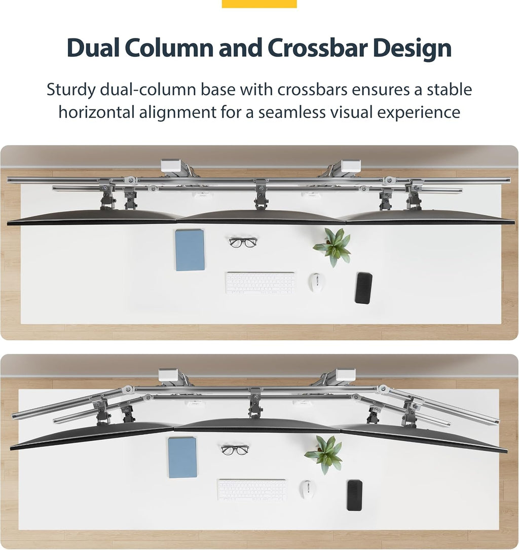 StarTech.com Six-Monitor Desk Mount w/Crossbar, Up to 32-inch Computer Screens/Max 17.6lb Each, Dual Column, C-clamp/Grommet