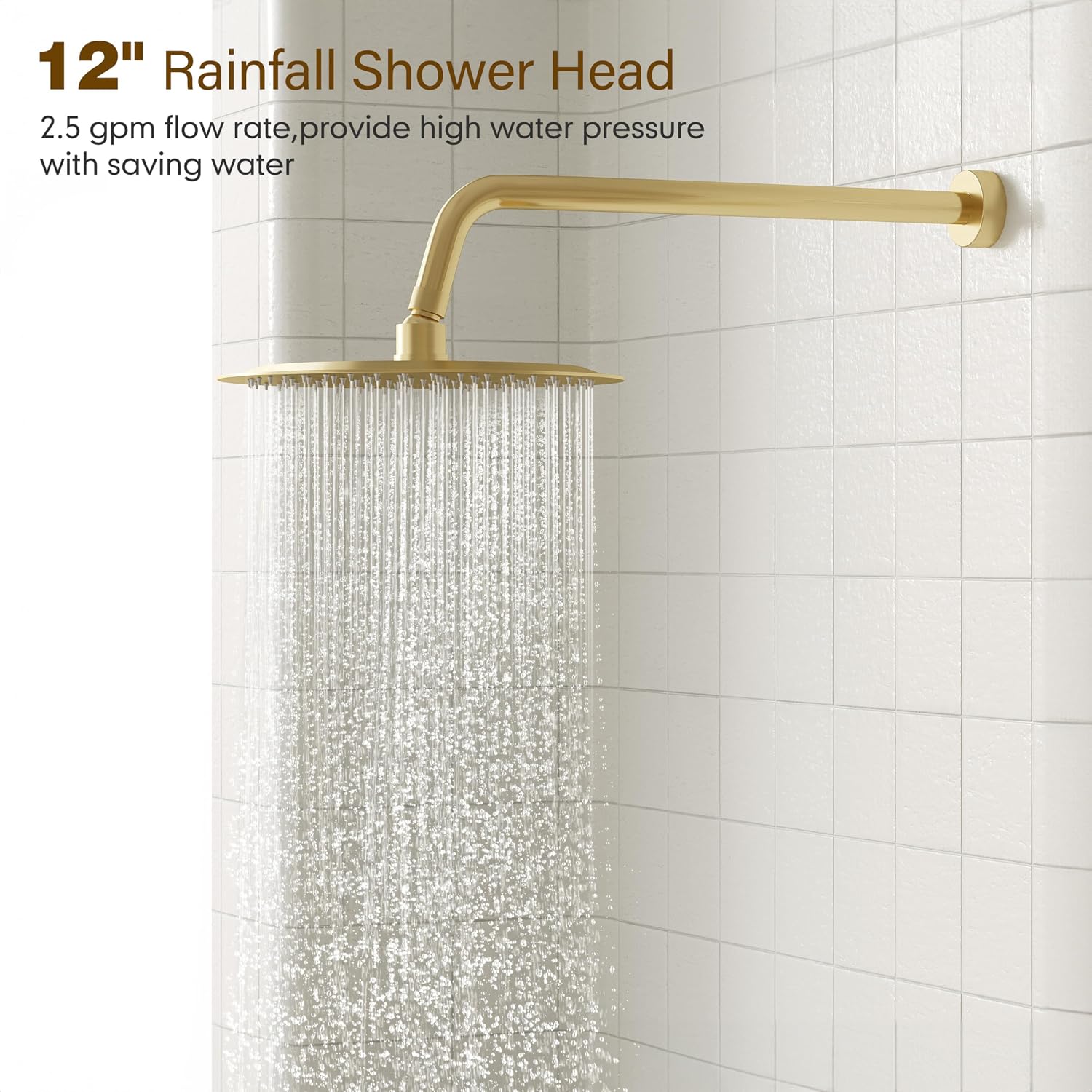 Gabrylly Shower System, High Pressure 12' Rain Shower Head with Handheld Shower, Wall Mounted Slide Bar Shower Faucet Set Complete, Shower Combo Set with Shower Valve,Brushed Gold