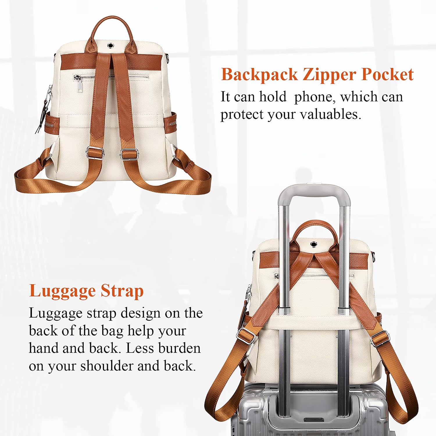 ALTOSY Genuine Leather Backpack Purse for Women Convertible Shoulder Bag Crossbody Bag Elegant Casual Daypacks (S77 Beige/Brown)