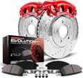 PowerStop Front Brake Kit for Chevrolet Avalanche 2500 2002-04 |Express 3500 2003-20 - Carbon-Fiber Ceramic Brake Pads + Drilled & Slotted Rotors + Red Powder Coated Calipers, KC2071