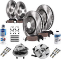 Detroit Axle - Brake Kit for 2002-2005 Ford Explorer Mercury Mountaineer Front and Rear Brake Rotors and Ceramic Brakes Pads 2003 2004 Front Wheel Bearing Hubs Replacement