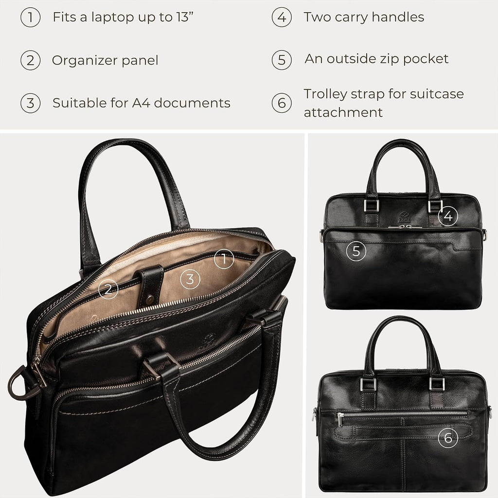 Time Resistance Leather Briefcase - Italian Handmade Leather Laptop Bag - Briefcase for Men and Women - Computer Bag