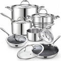 Cooks Standard 12-Piece Multi-Ply Clad Stainless Steel Cookware Set | Includes Nonstick Fry Pan, Saucepan, Steamer & Stockpot with Lid. Aluminum Core for Even Heat. Oven & Dishwasher Safe