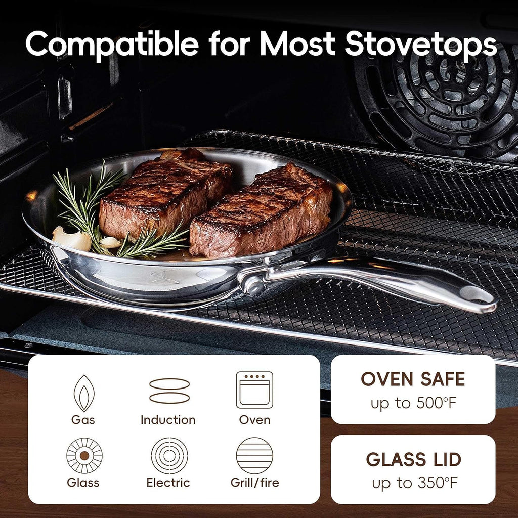 SuperCook Tri Ply Stainless Steel Cookware Set, 16-Piece Pots and Pans Set with Kitchen Utensils and Steamer, Non-Toxic, Multiclad, Induction Oven Compatible, Dishwasher Safe