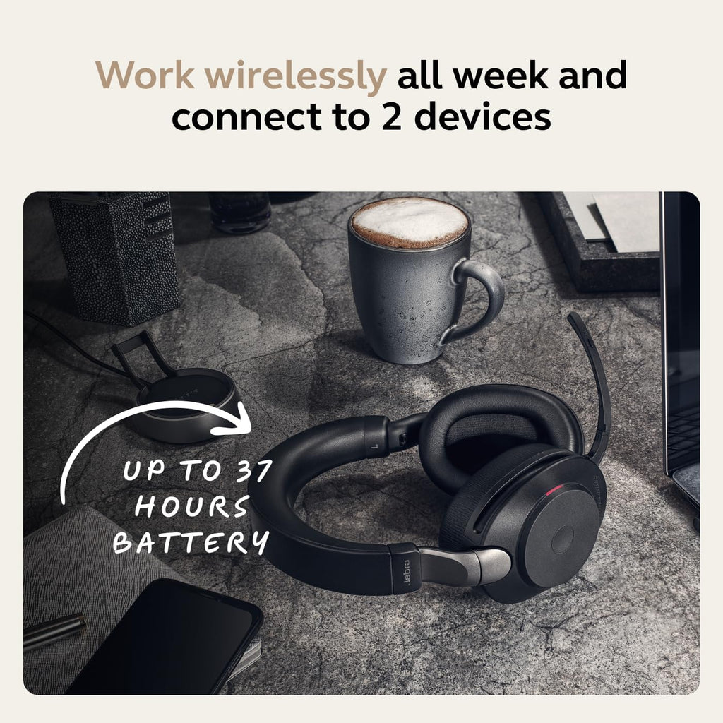 Jabra Evolve2 85 - USB-C MS Teams Stereo Stand - Black Wireless Headset/Music Headphones Black