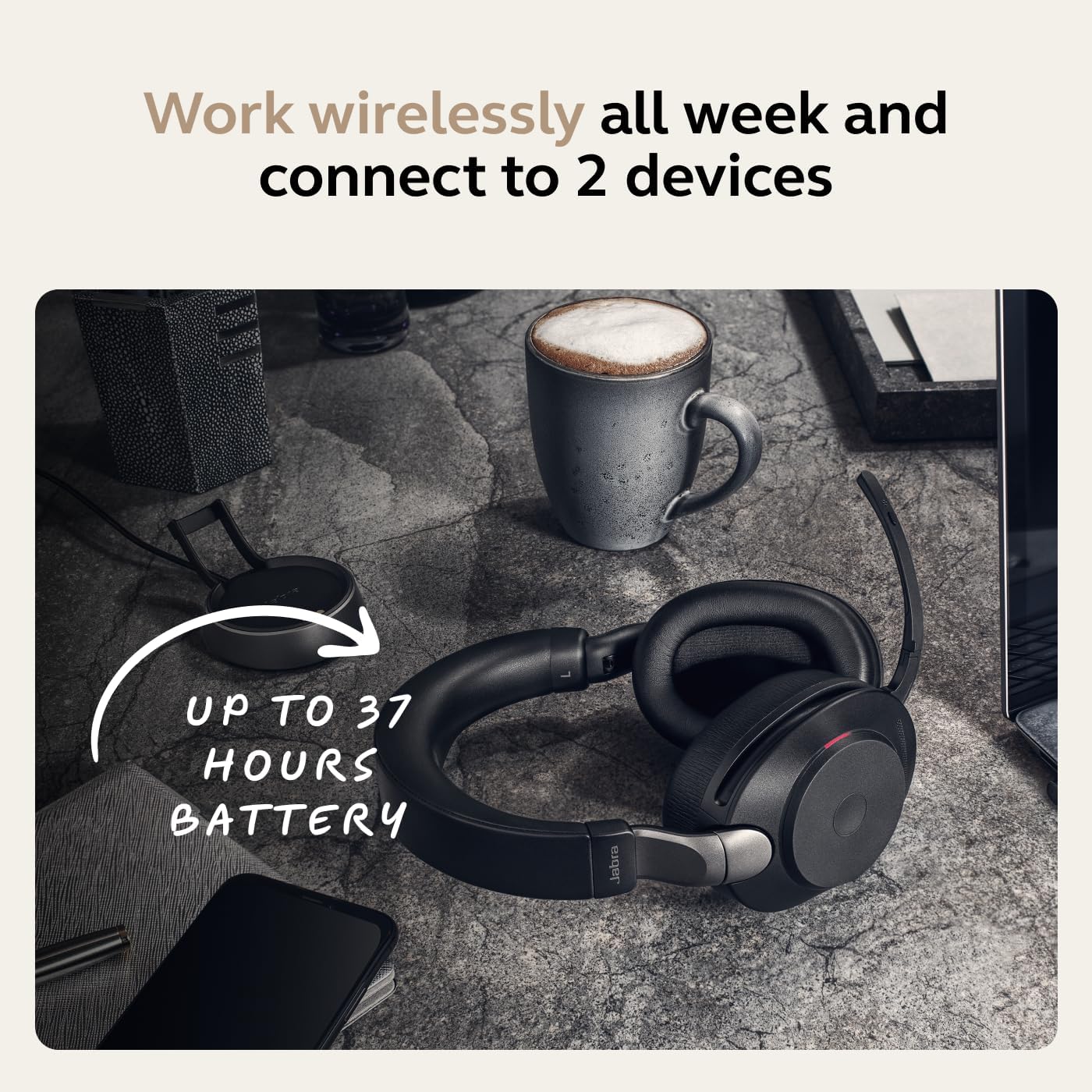 Jabra Evolve2 85 - USB-C MS Teams Stereo Stand - Black Wireless Headset/Music Headphones Black