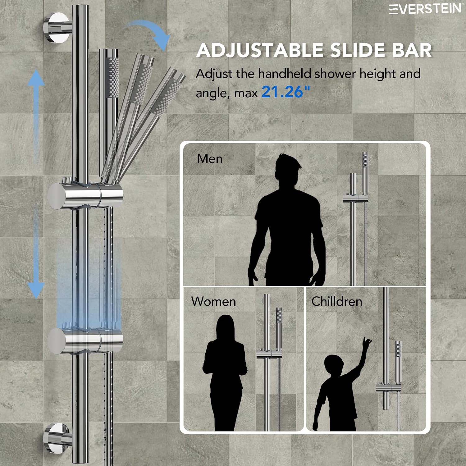 Wall Mount 10' High-Pressure Rainfall Shower Faucet with Slide Bar, Dual Rainfall Shower Head System with Valve (Polished Chrome)