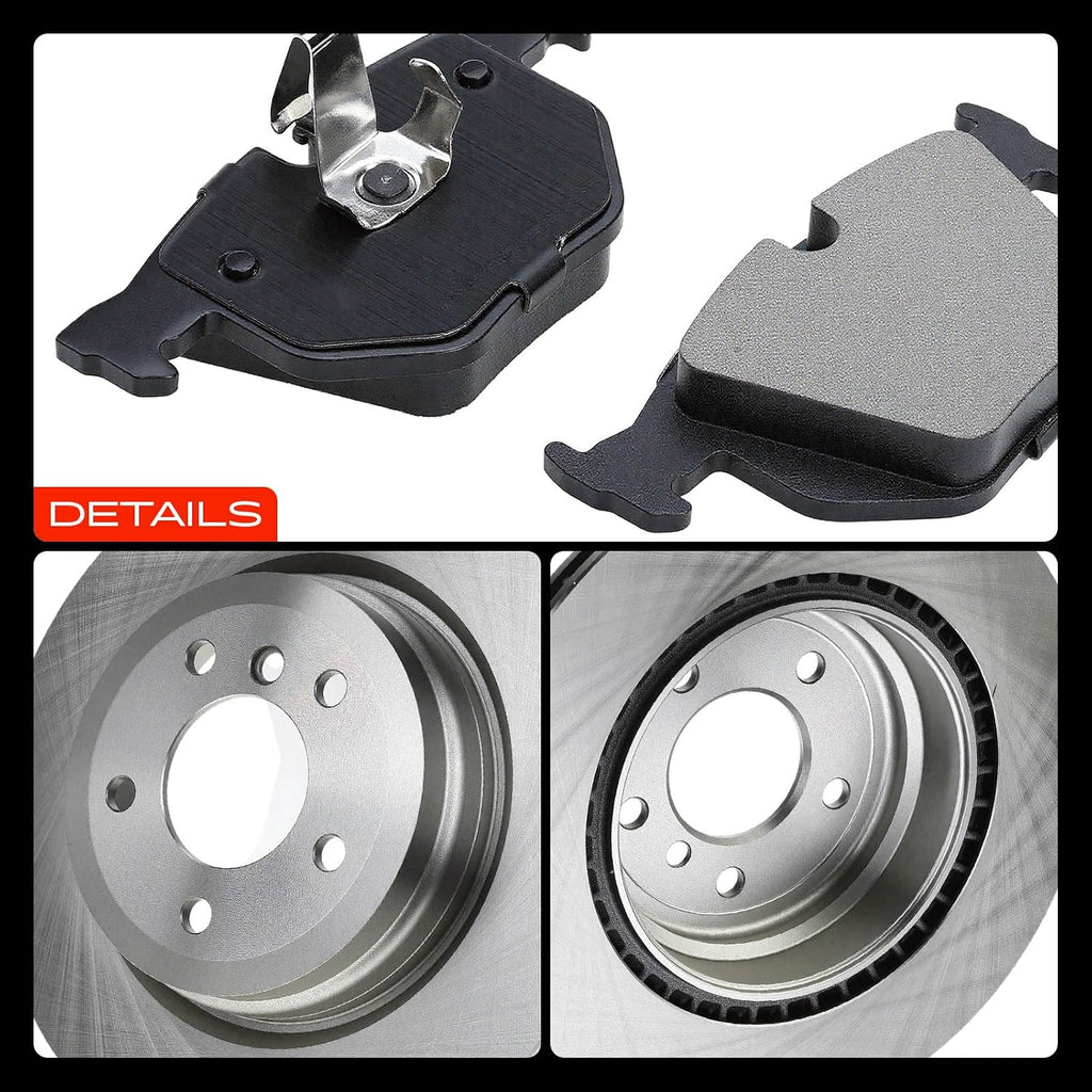 A-Premium 13.23 inch(336 mm) Rear Vented Disc Brake Rotors + Ceramic Pads Kit Compatible with Select BMW Models - E90 330i/330xi/335d/335i/335xi, E90/ F30 335i xDrive/335is, E84 X1, 6-PC Set