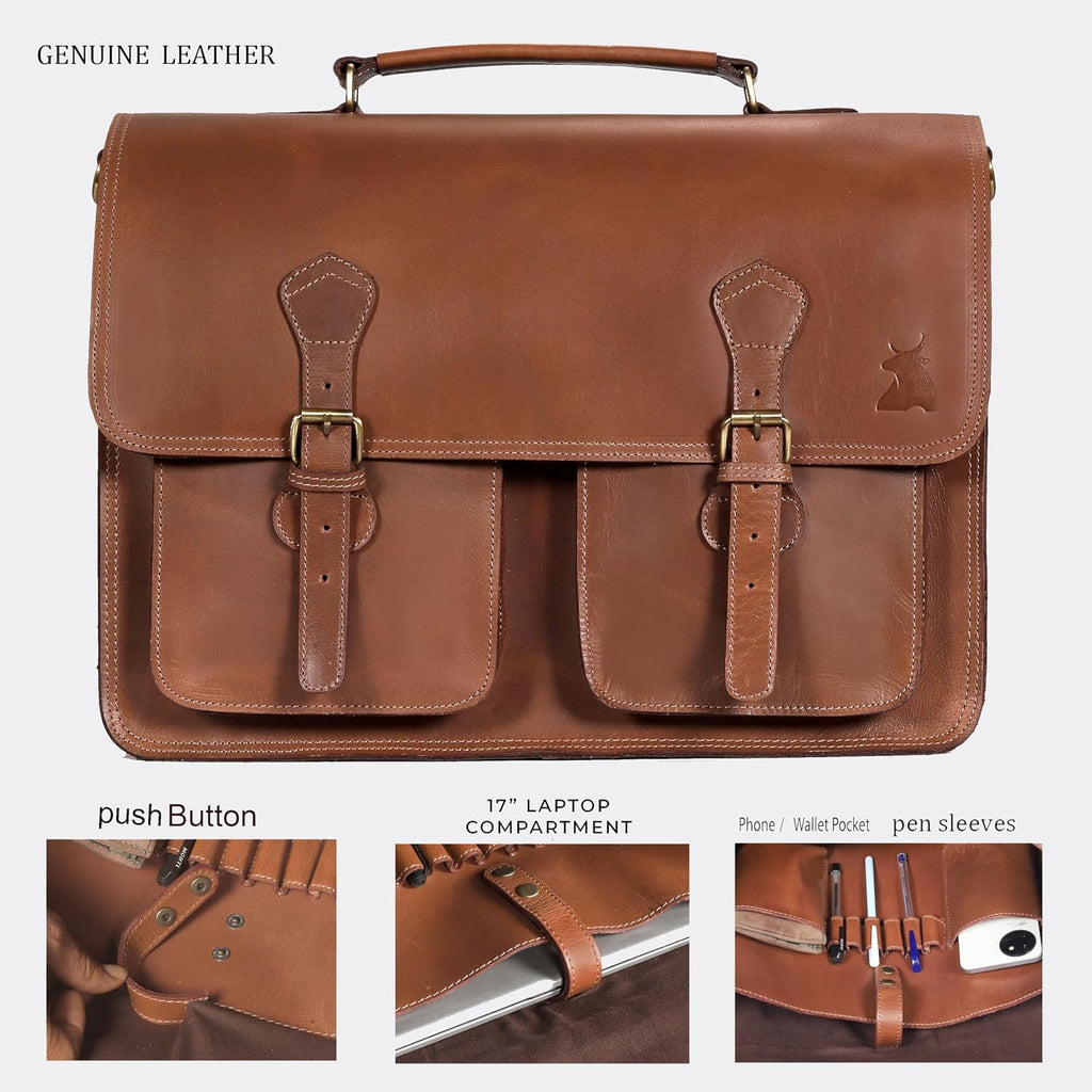 Leather Messenger Bag For Men, Vintage Handmade Laptop Briefcase and Shoulder Bag for Men