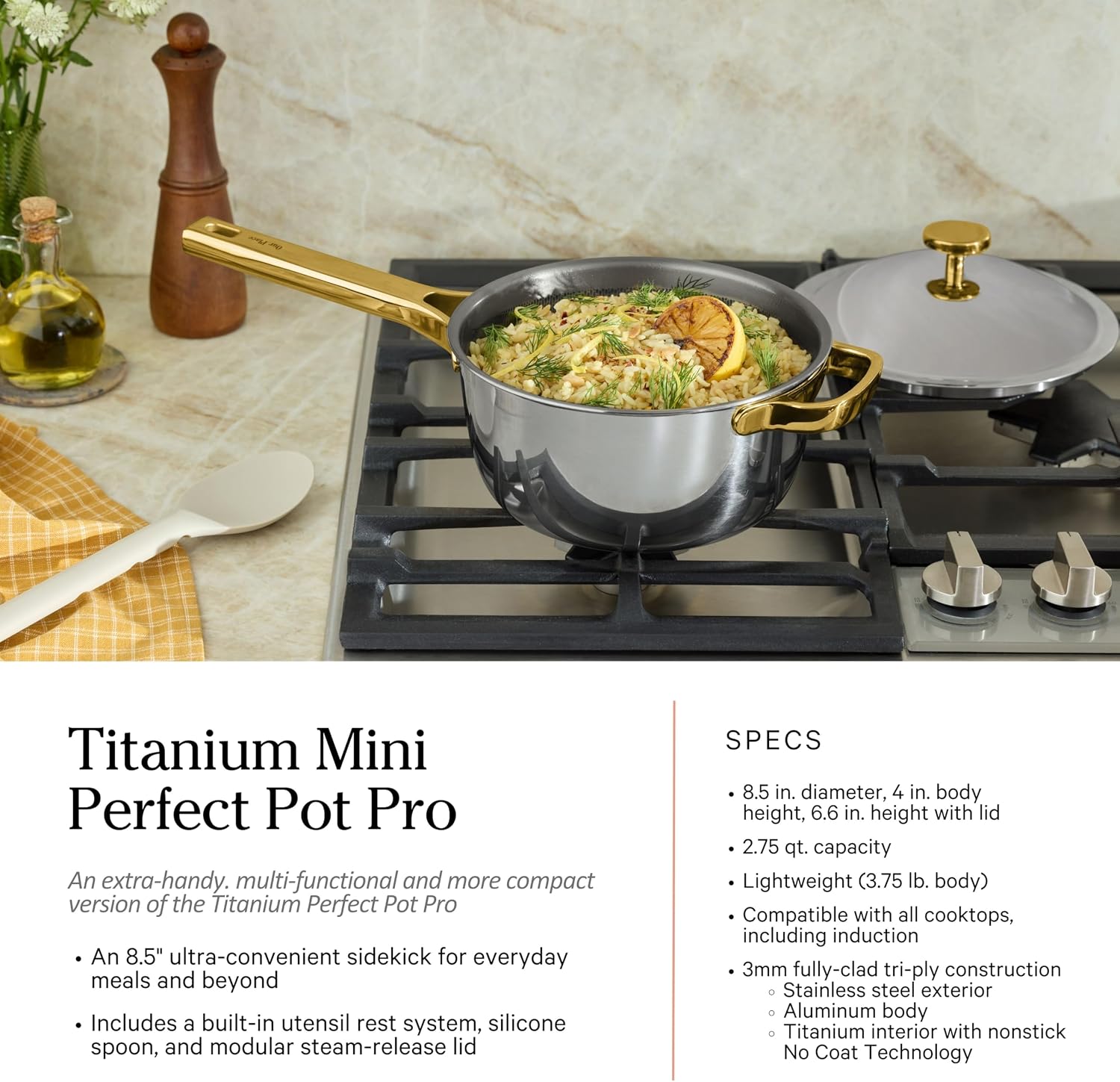 Our Place Titanium Pro Cookware Set | 10-Piece Pots and Pans Set with Always Pan Pro, Perfect Pot Pro & Minis | Non-Toxic No-Coating Nonstick | Induction & Oven-Safe up to 750°F | Gold