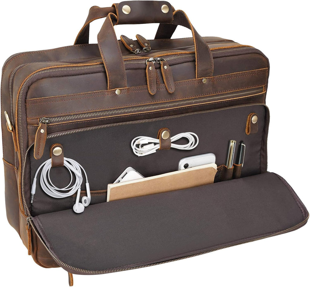Polare X-Large 18' Full Grain Leather Briefcase For Men Business Travel Case Messenger Bag Fits 17.3' Laptop
