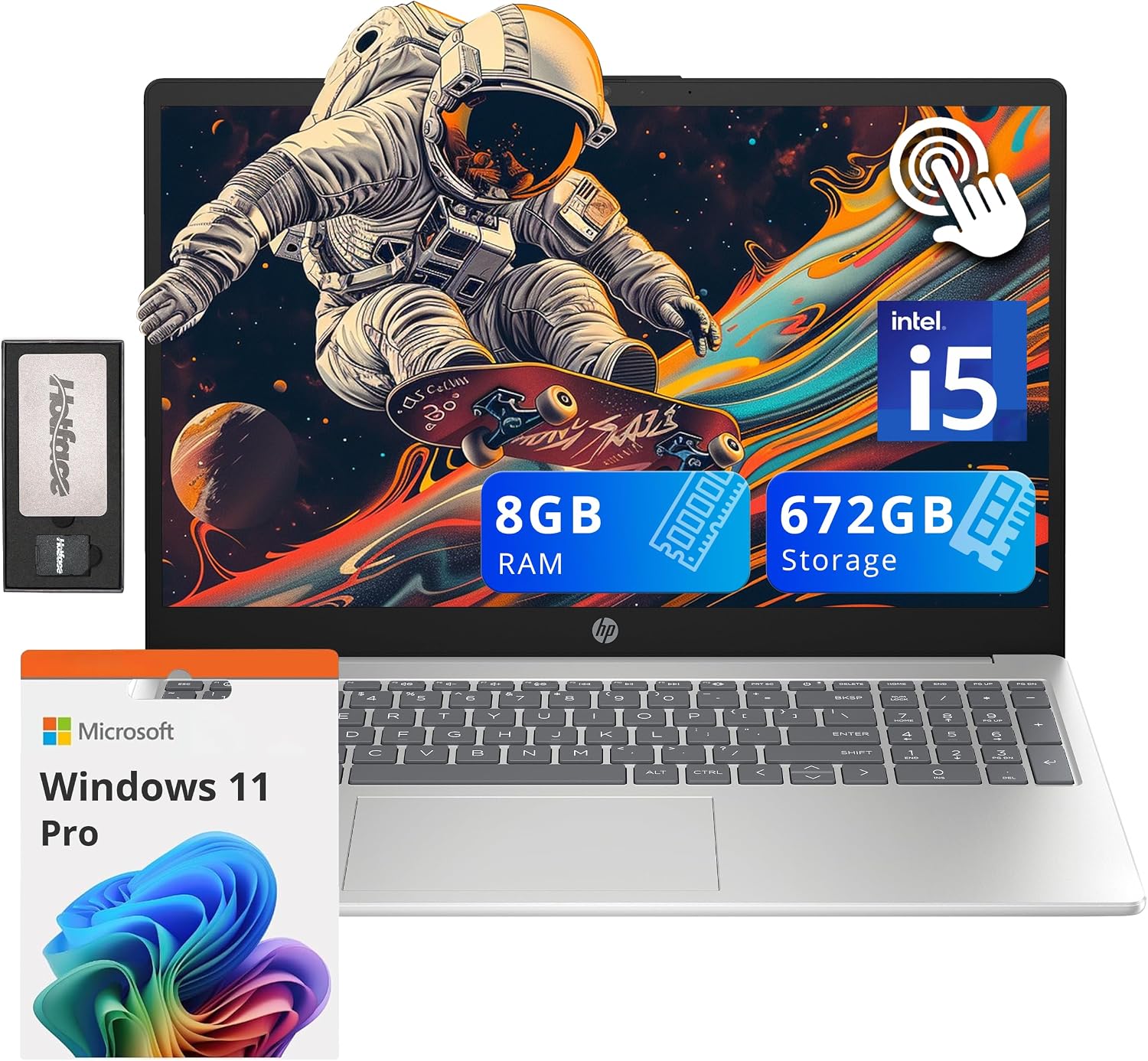 HP Pavilion 15.6' HD Touchscreen Laptop, Intel i5-1235U, 8GB RAM, 672GB Storage(512GB SSD + 160GB Docking Station Set), Intel Iris Xe Graphics, Num Pad, 720p Webcam, Wi-Fi 6E, Win 11 Pro, Silver