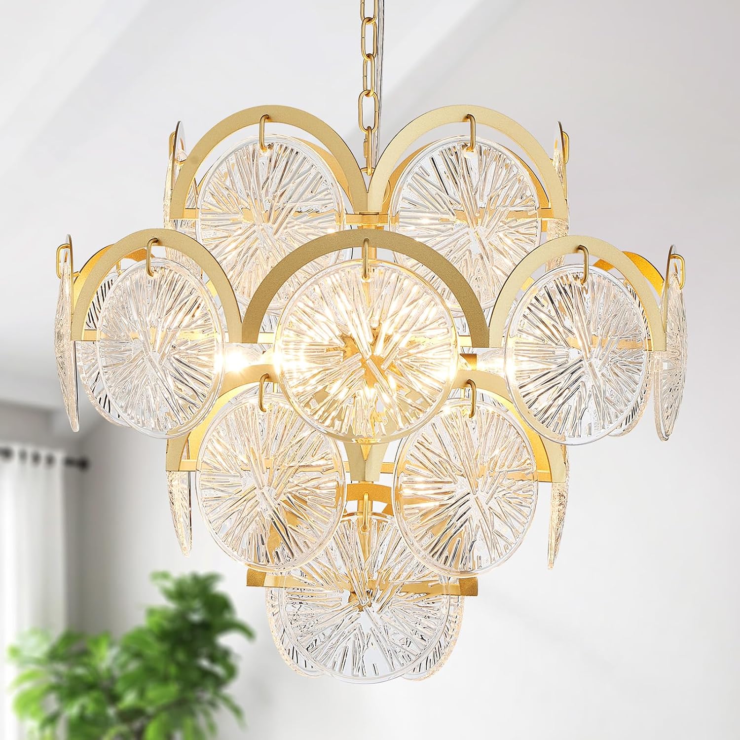 WUZUPS 6-Light Round Crystal Chandelier Pendant Ceiling Light Modern Lighting Fixture for Bedroom Hallway Bar Kitchen Bathroom, H 17.3' W 22.8', E12 Base, Gold