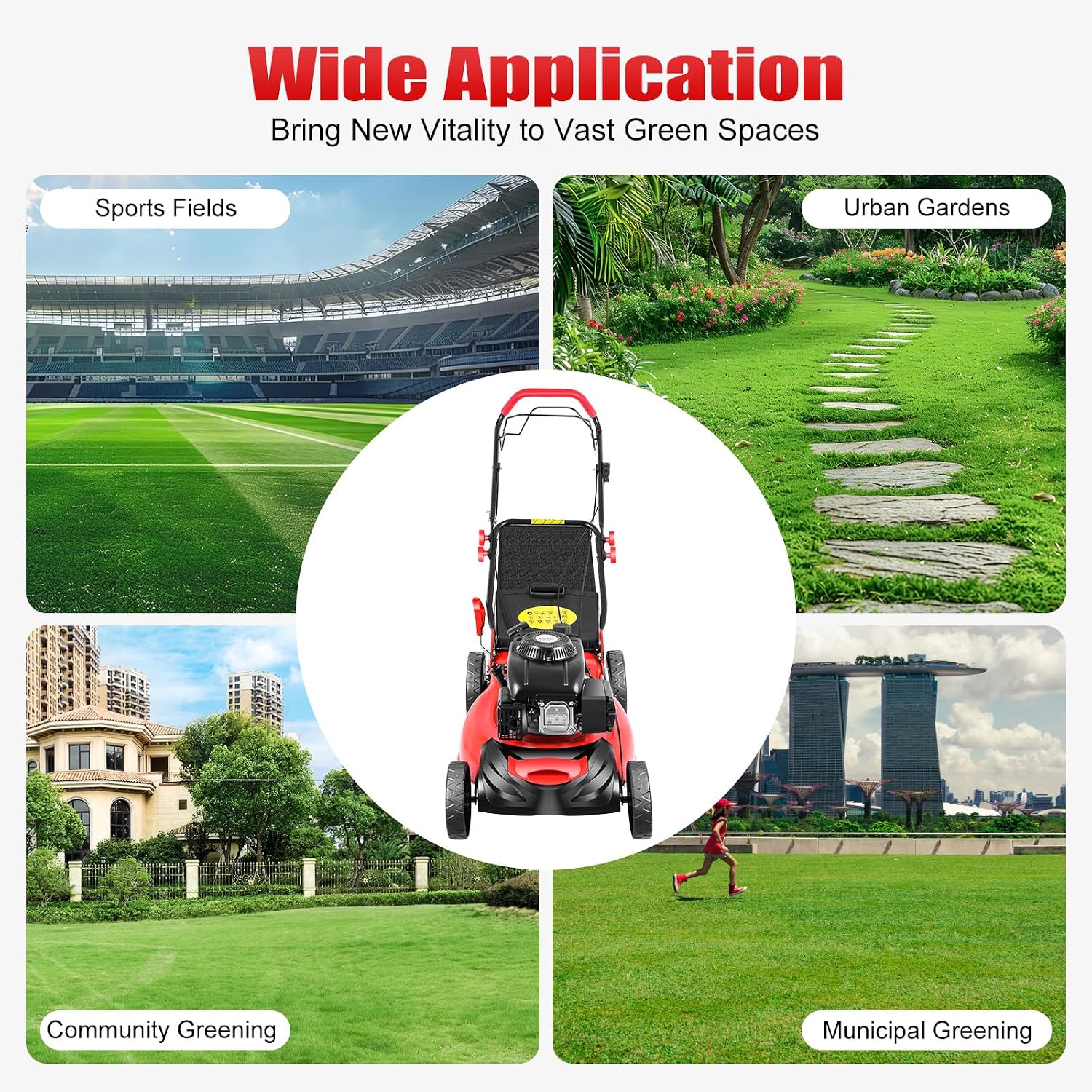 Self Propelled Lawn Mower, 4 Stroke 4000W Engine Weed Wacker Self Propelled Gas Powered Lawn Mowerwith 8 Gear Adjustable Height 3 in 1 Push Lawnmower with Bagging, for Lawn Weeding