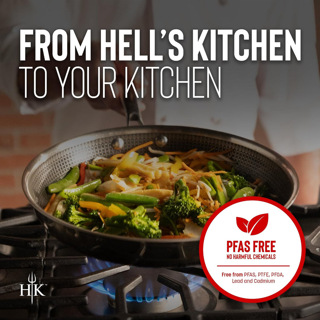 Hell's Kitchen 5-Piece Hybrid Cookware Set, Tri-Clad Stainless Steel & PFAS-Free Ceramic Nonstick, no PFOA, no PTFE, no Teflon, Non Toxic Cookware, Metal Utensil Safe, All cooktops & Oven Safe