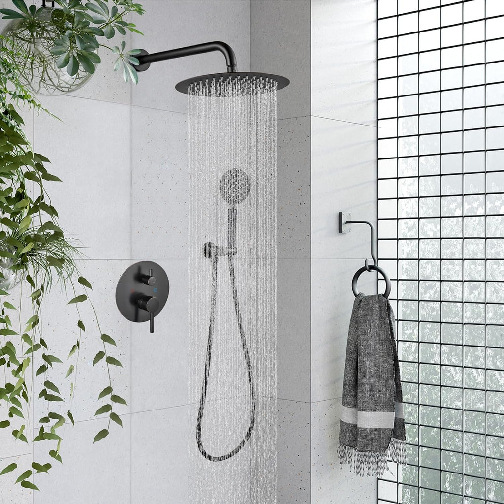 gotonovo Rain Shower System with 10 Inch Round Showerhead and Handheld High Pressure Shower Faucet Set Contain Rough in Valve, Oil Rubbed Bronze
