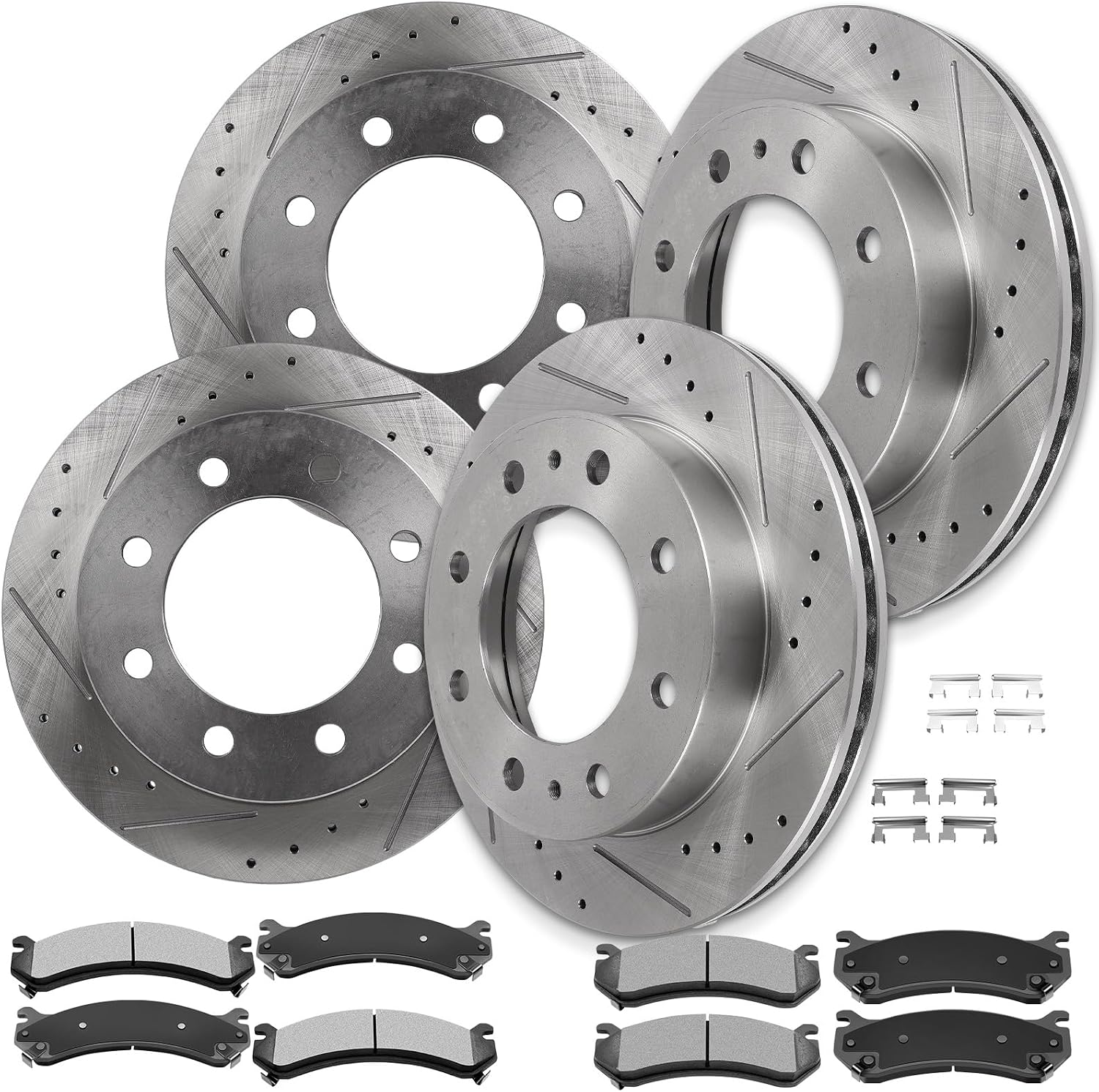 CCIYU D784 D785 55072 55055 Brake Kit Fit For Chevy For Avalanche 2500 2002-2006,For Silverado 2500 2000-2004,For Silverado 2500 HD 2001-2010,For Suburban 2500 2000-2006 2008-2013, Front Rear 12PCS
