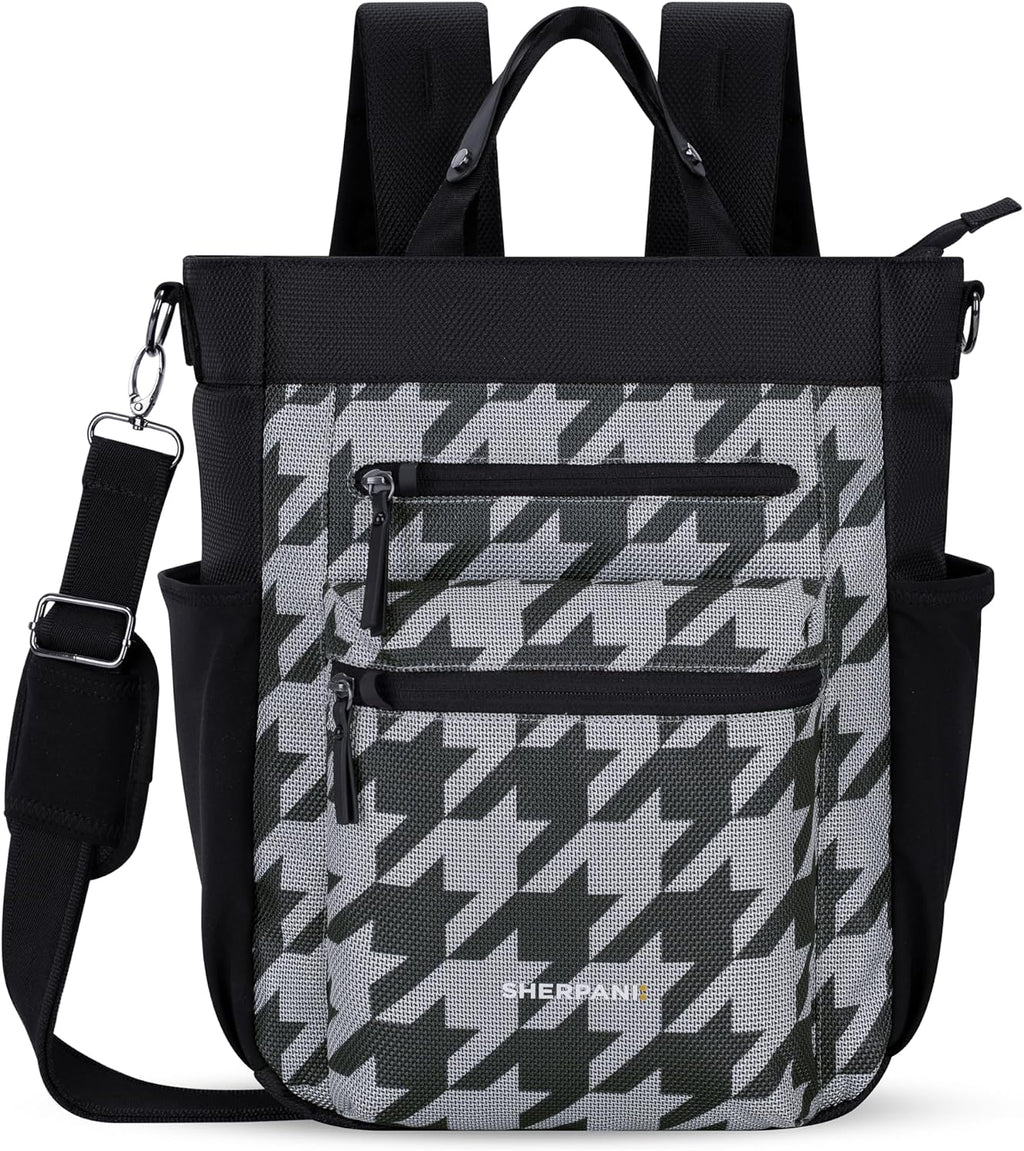 Sherpani Soleil, Anti Theft Convertible Backpack, 3 in 1 Tote, Crossbody Purse, 18L Travel Bag, RFID Protection, Fits 13' Laptop (Houndstooth)
