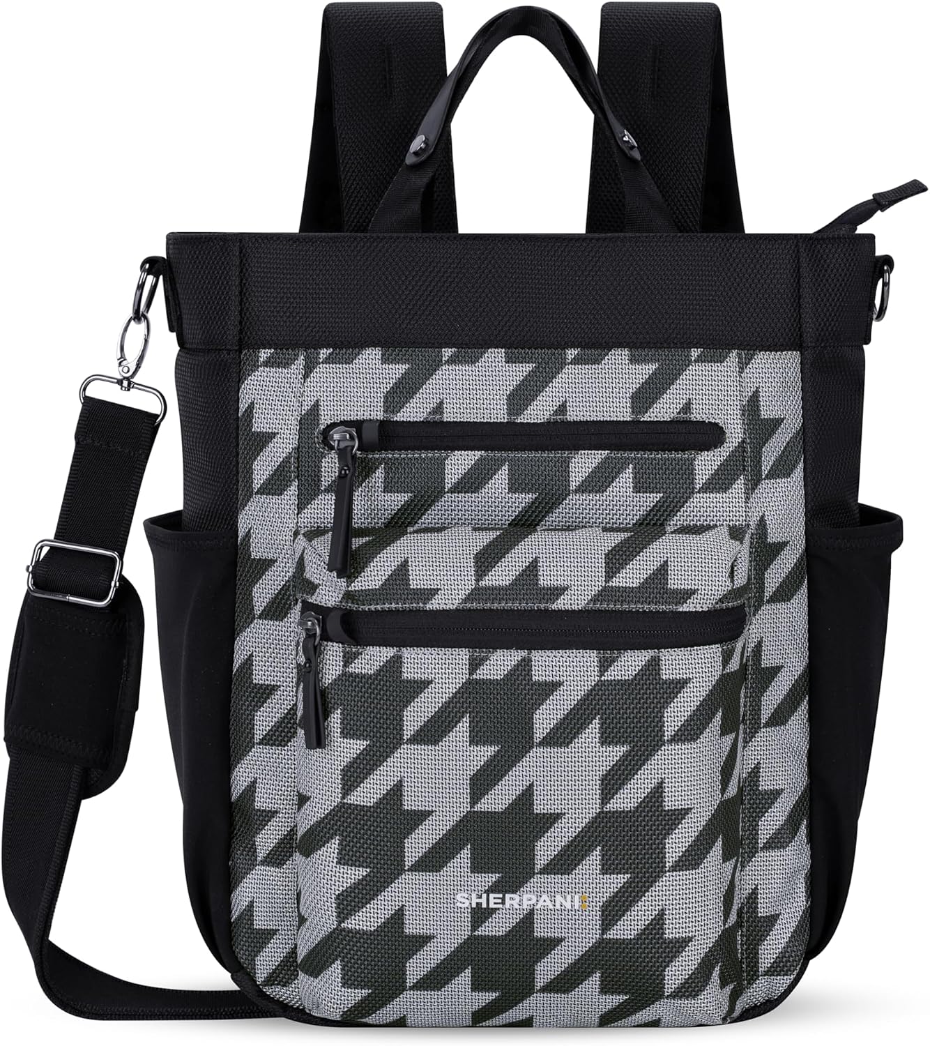 Sherpani Soleil, Anti Theft Convertible Backpack, 3 in 1 Tote, Crossbody Purse, 18L Travel Bag, RFID Protection, Fits 13' Laptop (Houndstooth)