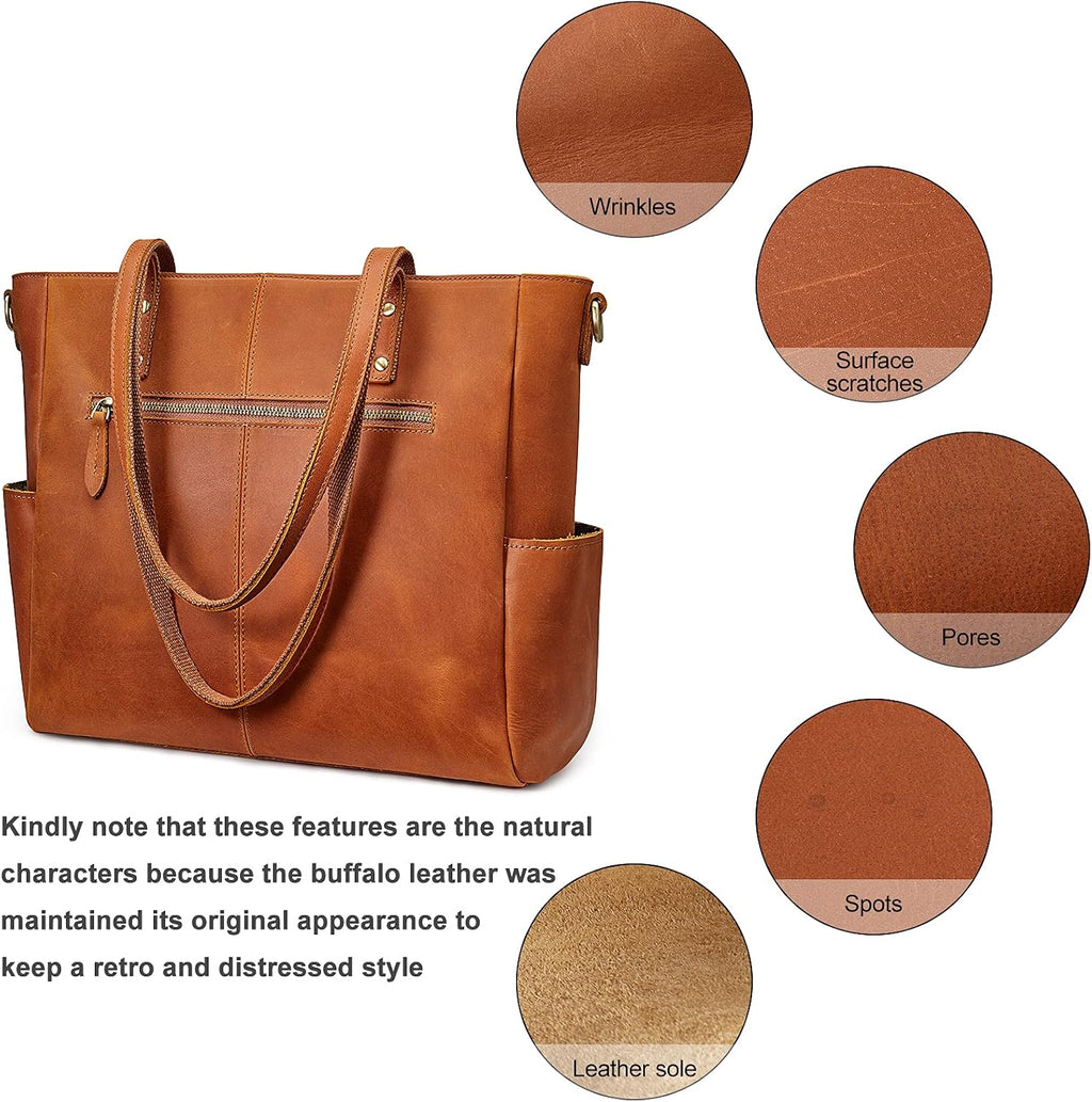 S-ZONE Genuine Leather Tote Bag for Women Large Shoulder Purses Work Handbags with Crossbody Strap Vintage