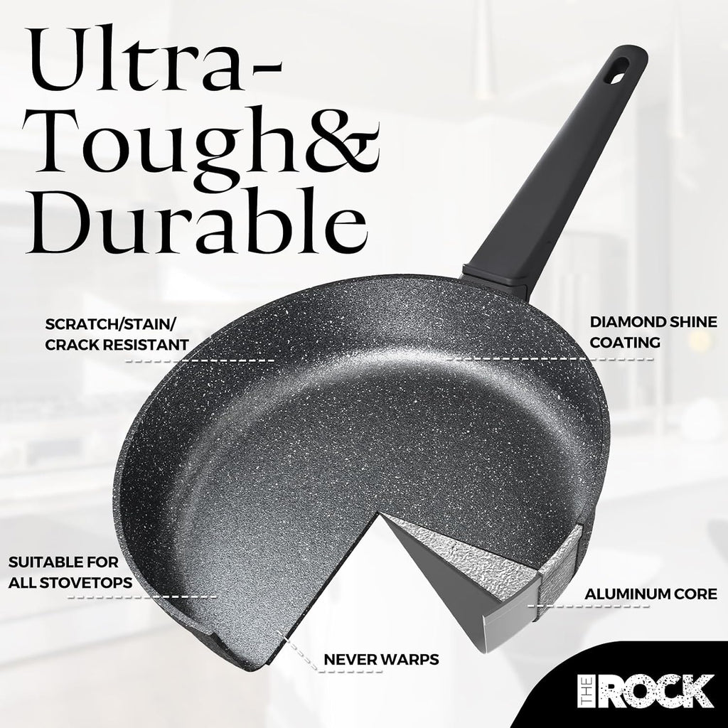 THE ROCK SOHO 15Pcs Cookware Set – Pots and Pans Set Non Stick with ROCK.TEC – Compact for Urban Kitchens, Nothing Sticks, Never Warps, Lasts Longer, Induction & Dishwasher Safe, Black