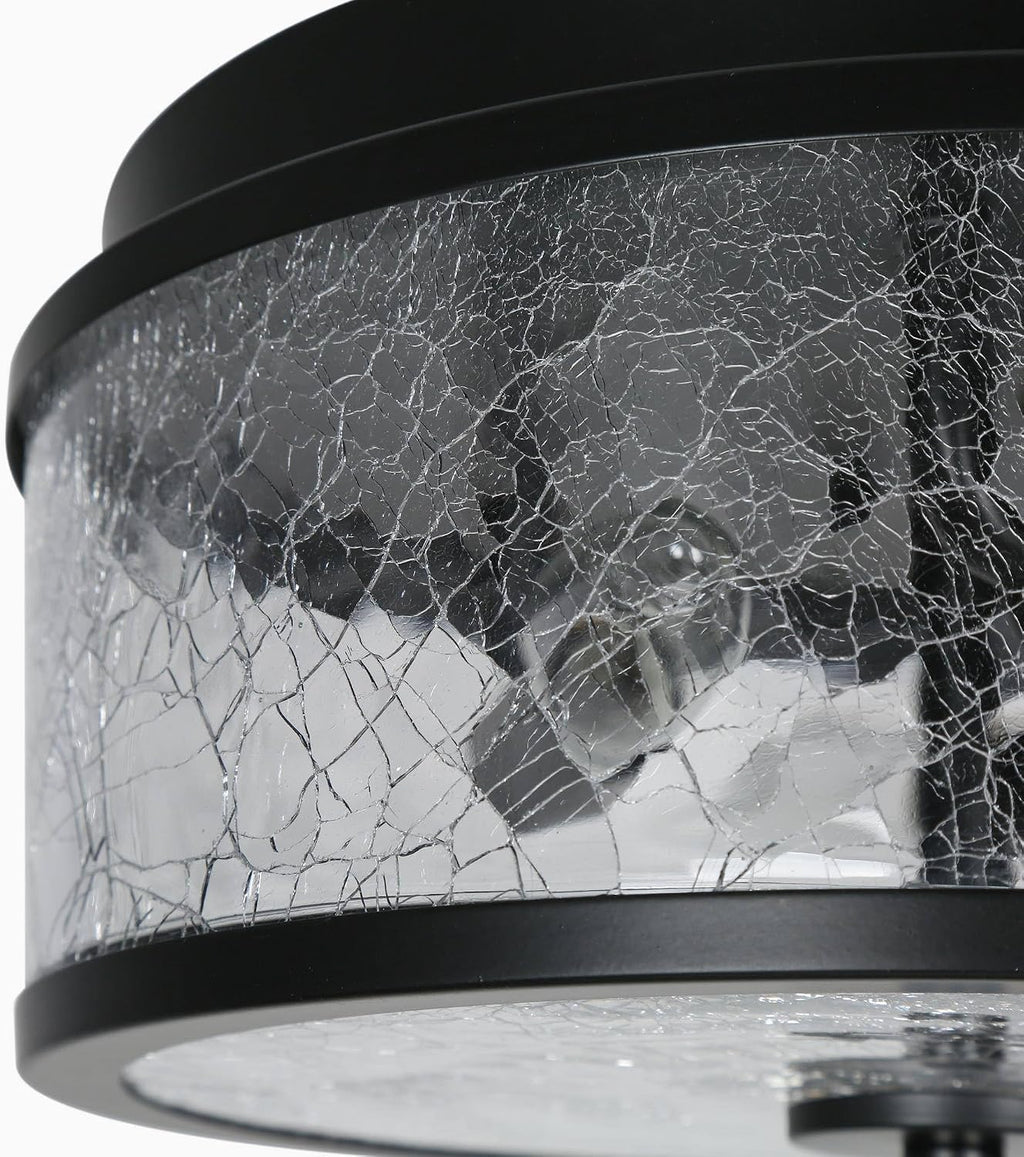 KSANA Black Flush Mount Ceiling Light, Modern Farmhouse 3-Light Close to Ceiling Light Fixtures with Crackled Glass Shade for Bedroom, Hallway, Foyer, Kitchen and Dining Room