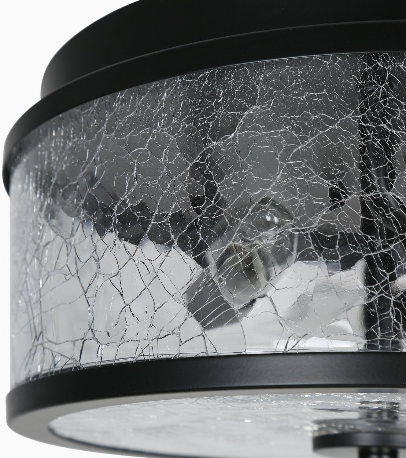 KSANA Black Flush Mount Ceiling Light, Modern Farmhouse 3-Light Close to Ceiling Light Fixtures with Crackled Glass Shade for Bedroom, Hallway, Foyer, Kitchen and Dining Room