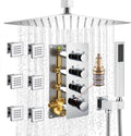 MONDAWE 12 In Thermostatic Shower System, Ceiling Mounted High Pressure Shower Head with Handheld,6 Body Jets, Bathroom Shower Faucet Set in Chrome