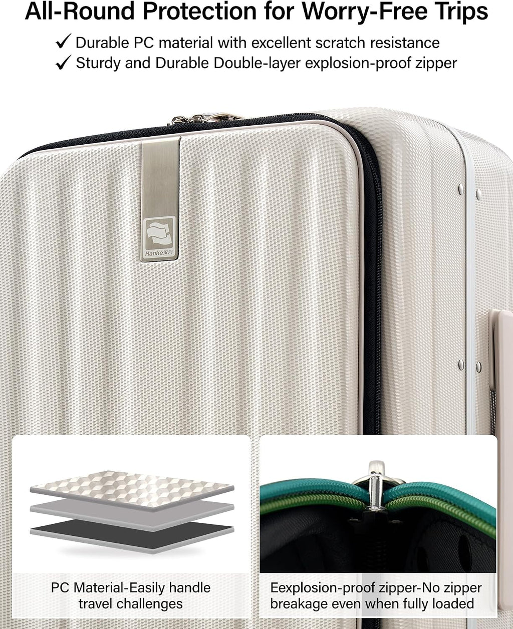 Hanke 26 Inch Large Luggage Suitcase Top Opening Aluminum Frame Travel Luggage Hard Shell Suitcases with Wheels for Woman Men.(Ivory white)