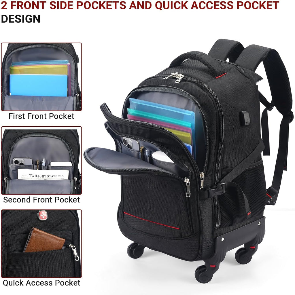 star cloud 4-Wheel Checked Rolling Backpack Extra-Large Roller Travel Laptop Backpack for Business, Water-Resistant Luggage, Backpack with Wheels for Commuting