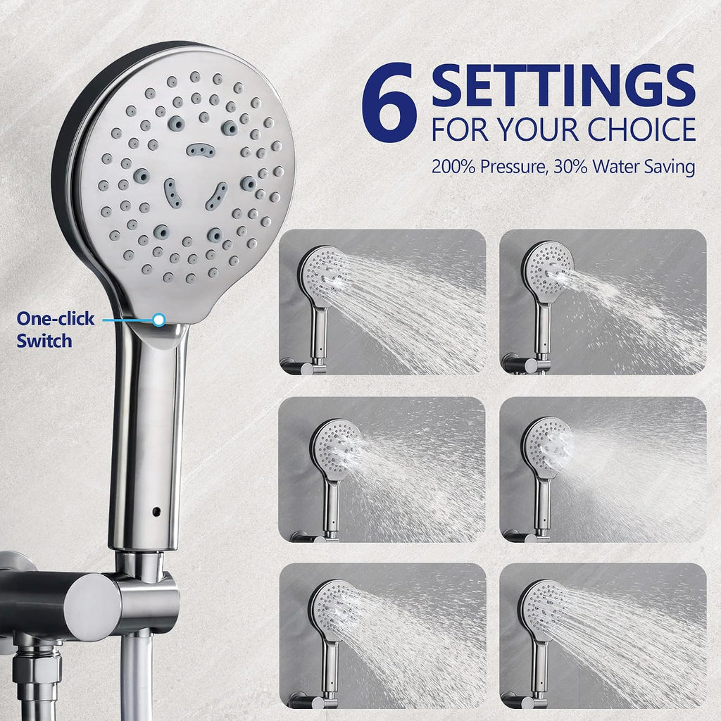 Brushed Nickel Shower Faucet Set with Valve 10 Inches Rainfall Shower Head Combo Set, Wall Mount Shower Fixtures Shower Head System with 6 Function Handheld
