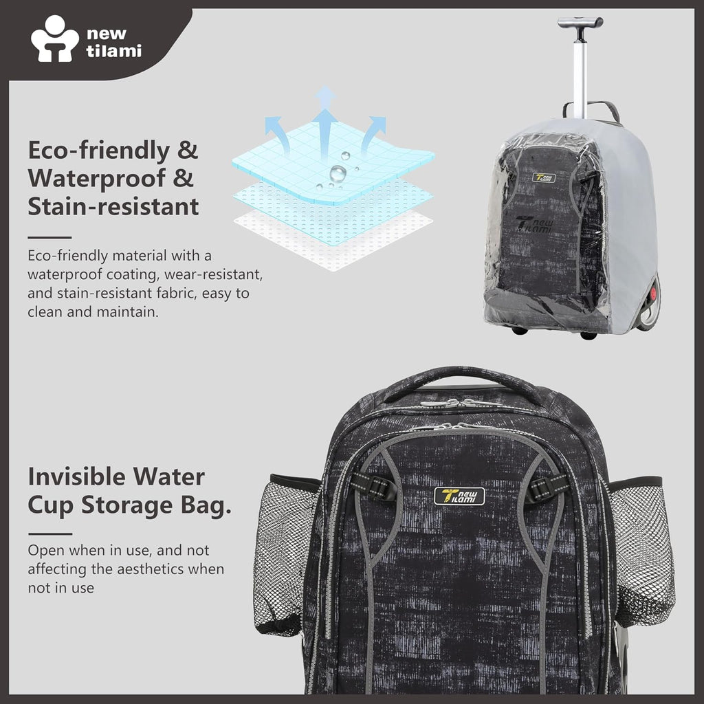 NEW TILAMI 20' Rolling Backpack for Teens Adults, Climbing Stairs Waterproof Backpack with Wheels for School Business Trave Camping with Laptop Compartment, Fit 17 Inch Laptop, Grey Mosaic