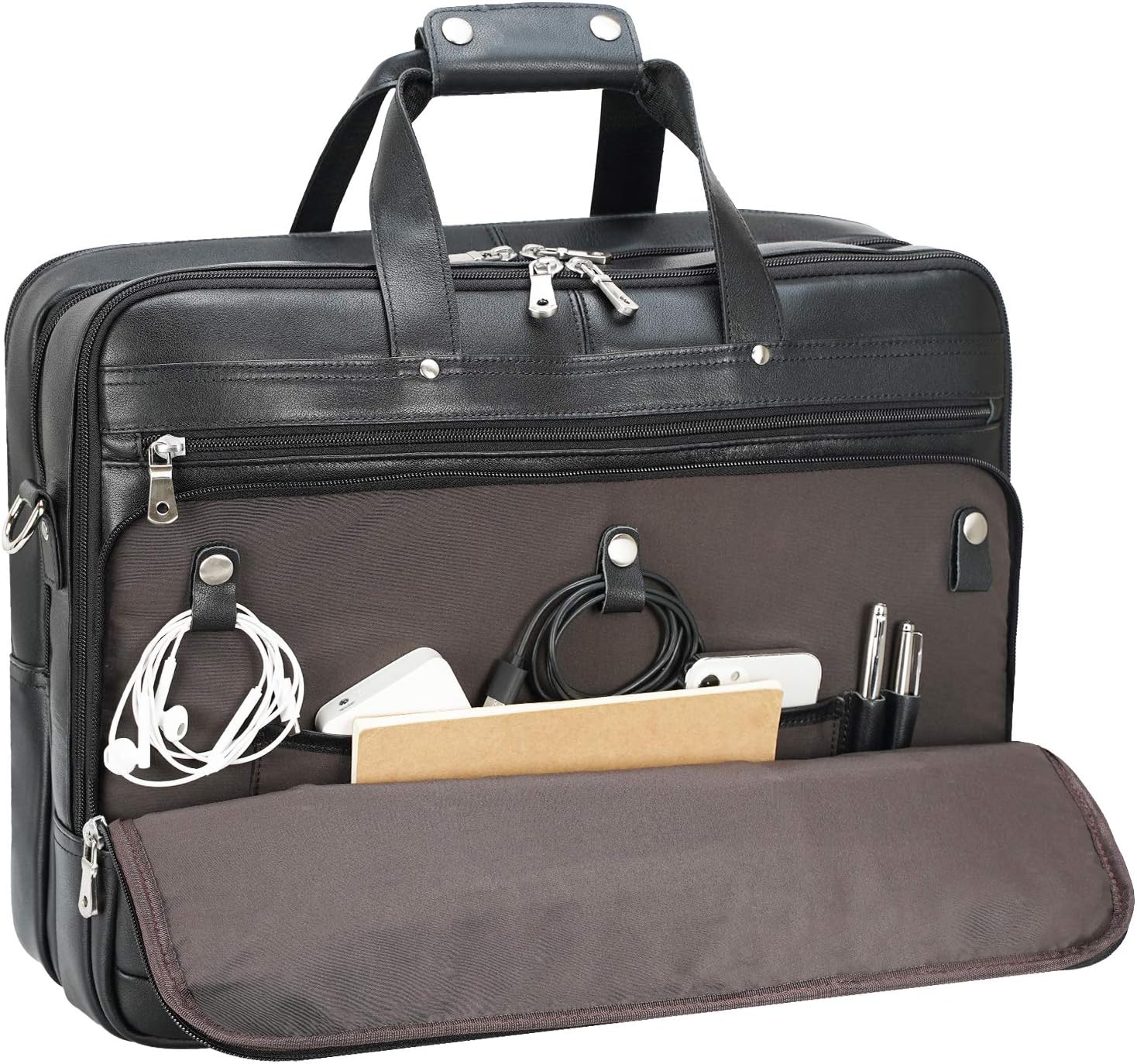 Polare X-Large 18' Full Grain Leather Briefcase For Men Business Travel Case Messenger Bag Fits 17.3' Laptop