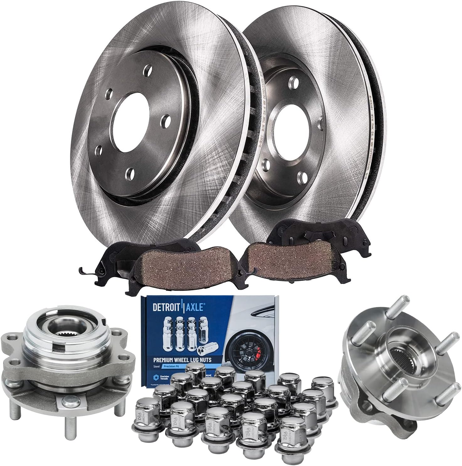 Detroit Axle - 3.5L Front Brake Kit for 2007-2013 Nissan Altima, 11.65'' inch Disc Brake Rotors Ceramic Brake Pads Wheel Bearing & Hubs Wheel Lug Nuts 2008 2009 2010 2011 2012 Replacement
