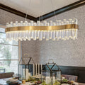 Siljoy Modern Gold Crystal Chandelier, Luxury 2-Tiers K9 Crystal Raindrop Chandelier, Dimmable Color-Changing Linear Crystal Pendant Ceiling Light for Living Dining Room Kitchen Island L47''