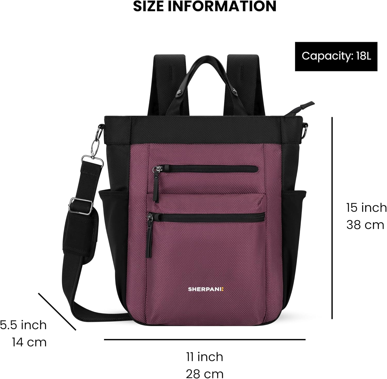Sherpani Soleil, Anti Theft Convertible Backpack, 3 in 1 Tote, Crossbody Purse, 18L Travel Bag, RFID Protection, Fits 13' Laptop (Smoky Orchid)