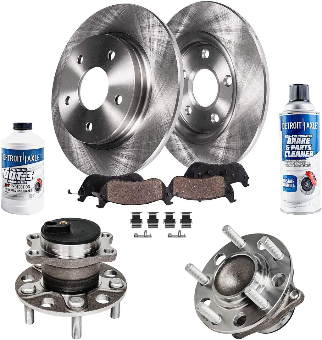 Detroit Axle - Rear Brake Kit for Chrysler 200 Sebring Dodge Avenger Caliber Jeep Compass Patriot, 11.89'' inch Disc Brake Rotors Ceramic Brake Pads Wheel Bearing and Hubs Replacement